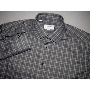 ETON Contemporary Gray Plaid Button Up Dress Shirt Men's 42 (16 1/2) Large